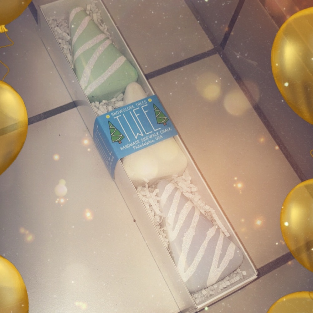 🎁 Handmade Sidewalk Chalk 🎁Snowglobe Trees White & Blue Holiday Christmas Gift
